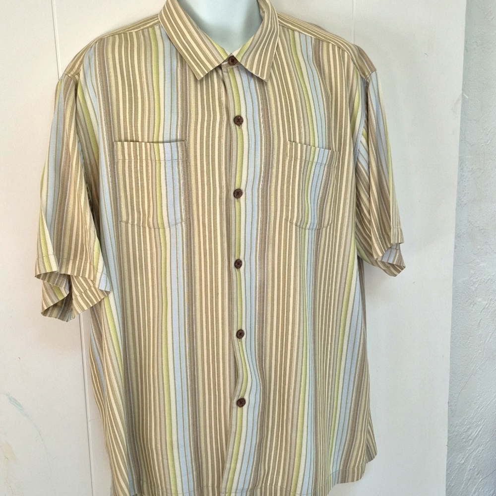 Vintage Men's 100% Silk Tommy Bahama Button Striped Shirt XL